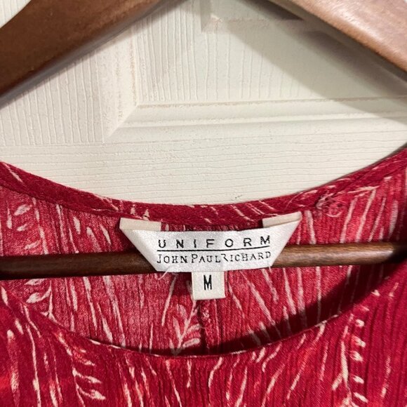 Vintage John Paul Richard Womens Red Sleeveless Floral Crepe Shift Dress Medium - Picture 2 of 6